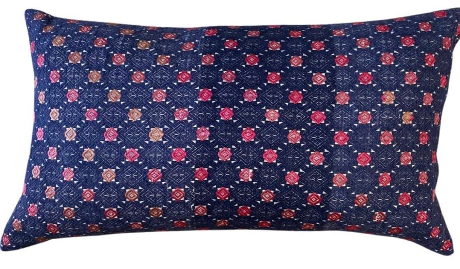 Pillows * | Zerbo Indoor Wedding Hmong Pink Indigo Dot Lumbar Blue