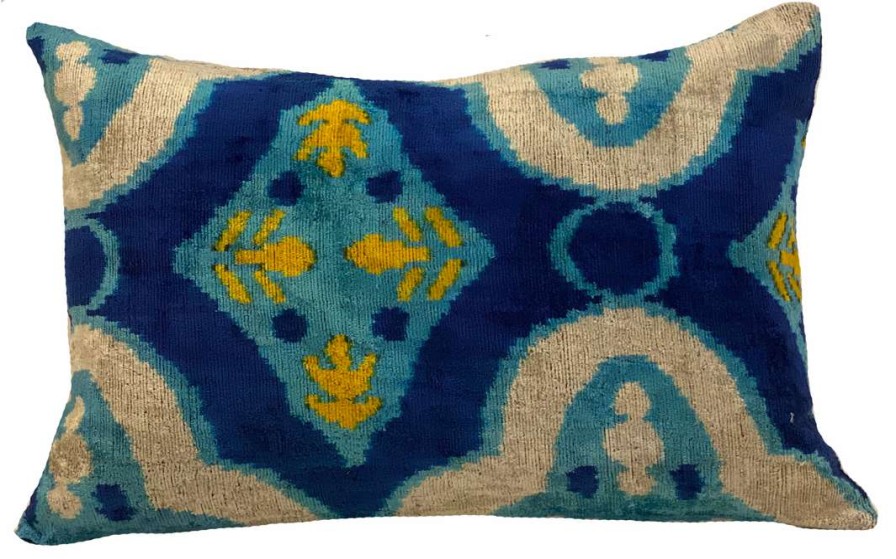 Pillows * | Md Home Indoor Izmir Velvet Ikat Pillow Cover Blue