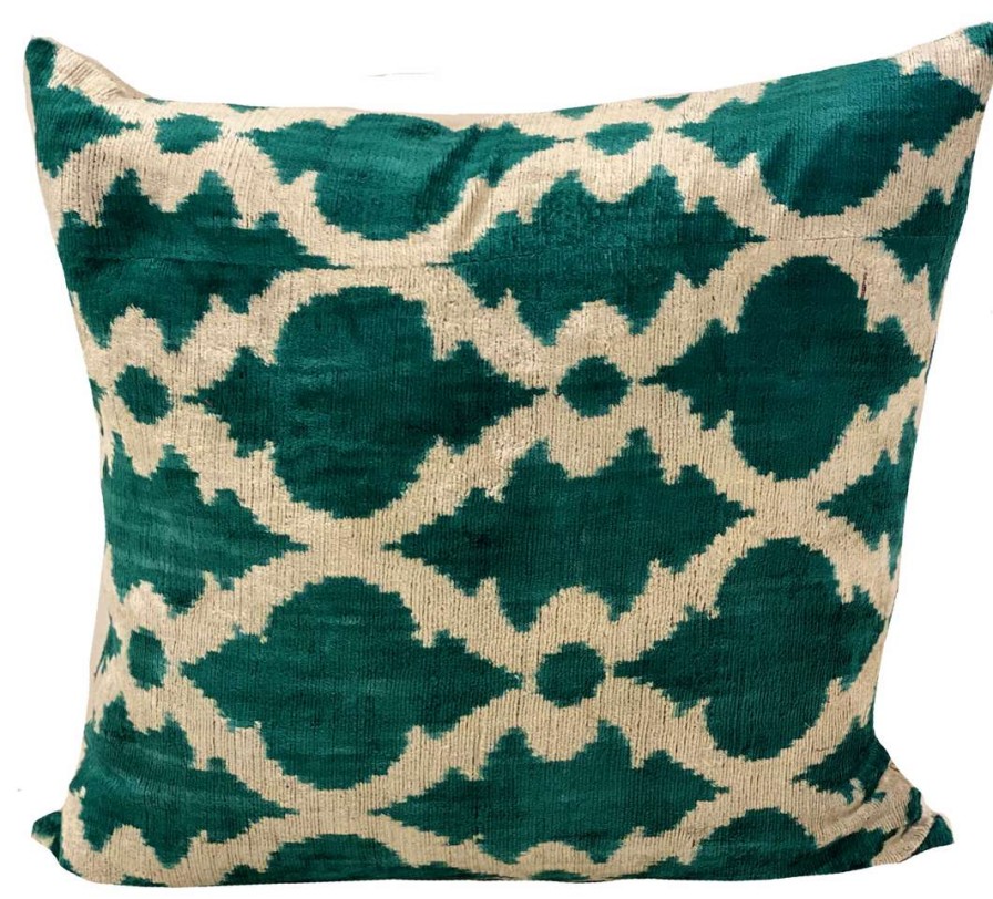 Pillows * | Md Home Tile Teal Velvet Ikat Pillow Cover Indoor Green