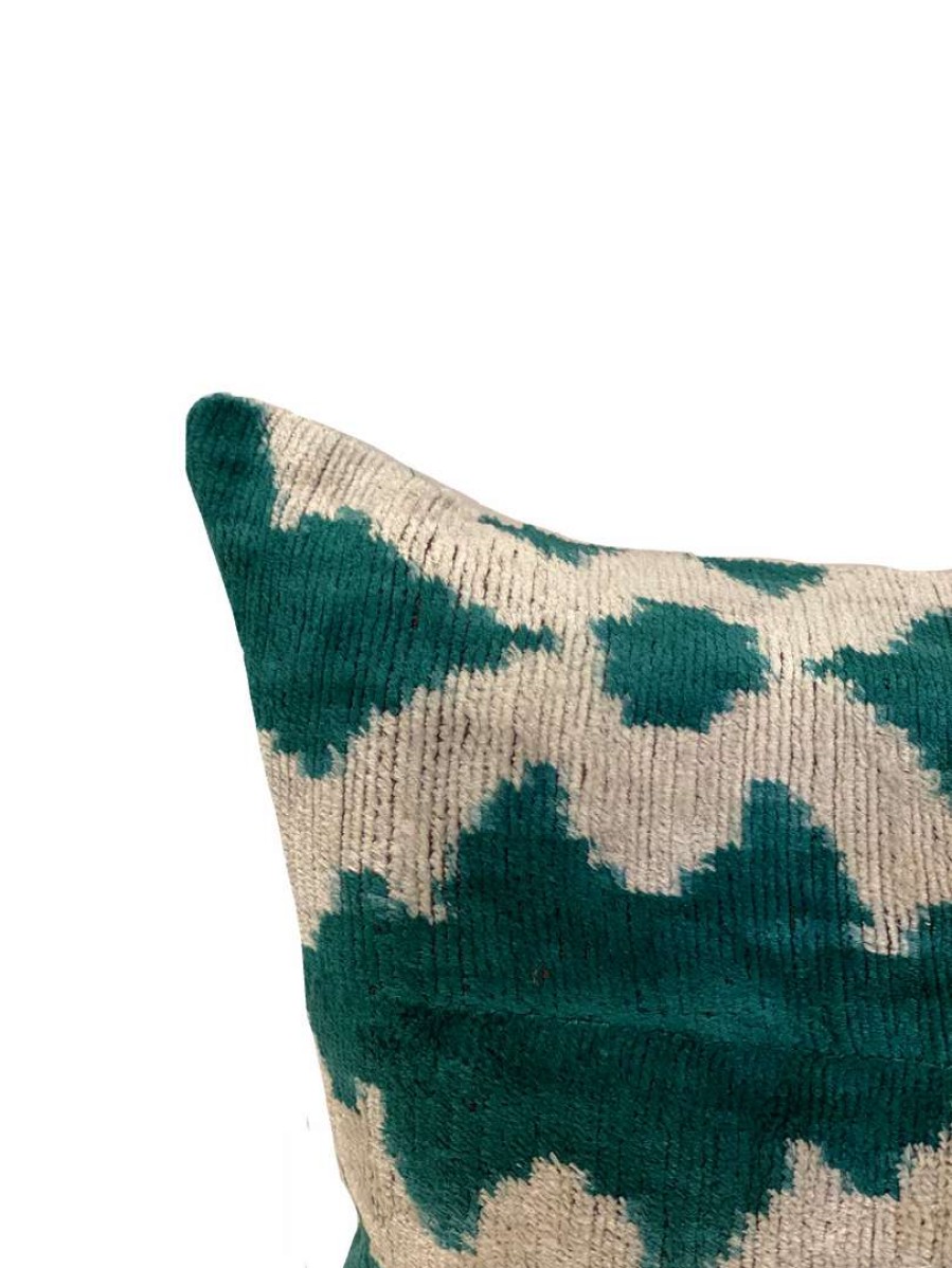 Pillows * | Md Home Tile Teal Velvet Ikat Pillow Cover Indoor Green