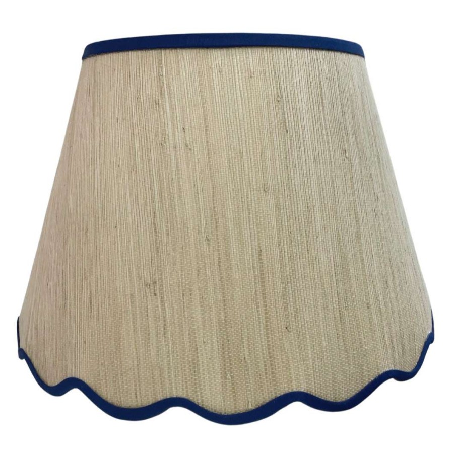 Lighting * | Well Made Home Lamp Shades Scallop Raffia Contrast Trim Fresco Navy Blue