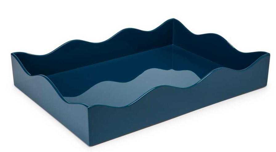 Tableware * | The Lacquer Company Large Belles Rives Marine Blue Tray