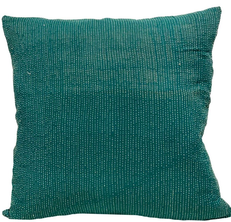 Pillows * | Well Made Home Vintage Peacock Kantha Pillow Green