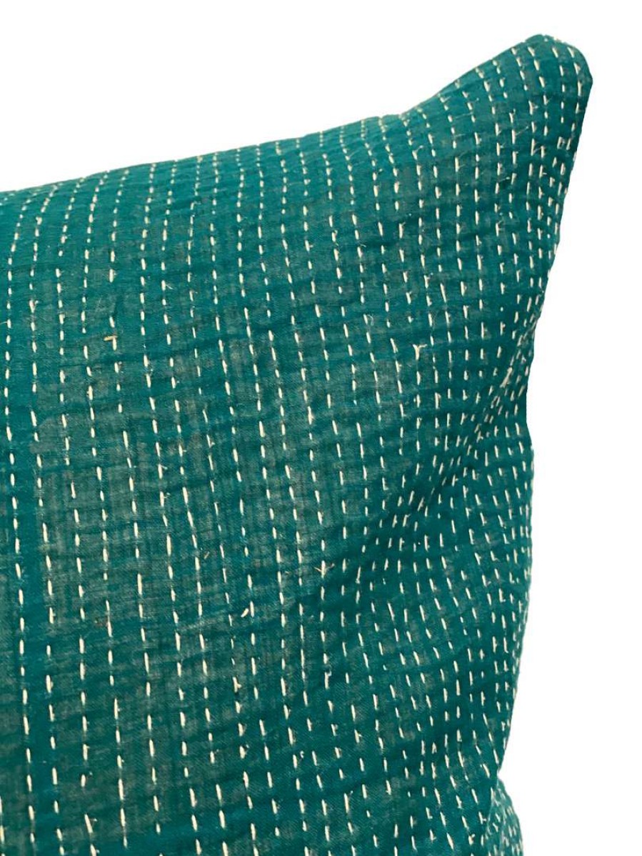 Pillows * | Well Made Home Vintage Peacock Kantha Pillow Green