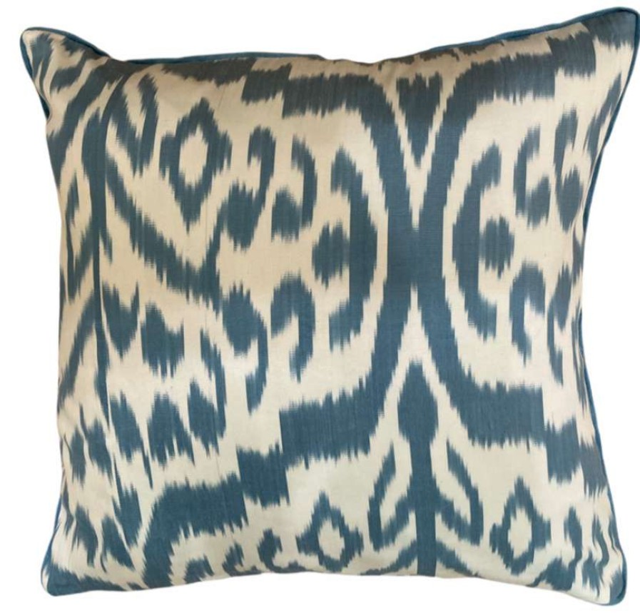 Pillows * | Kushaan Baris Silk Ikat Pillow Cover Blue