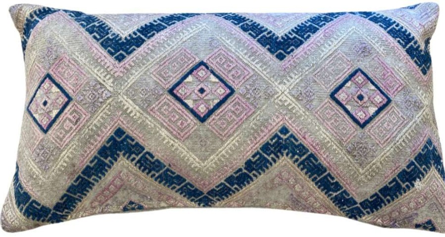 Pillows * | Zerbo Wedding Hmong Indigo Chevron Lumbar Blue