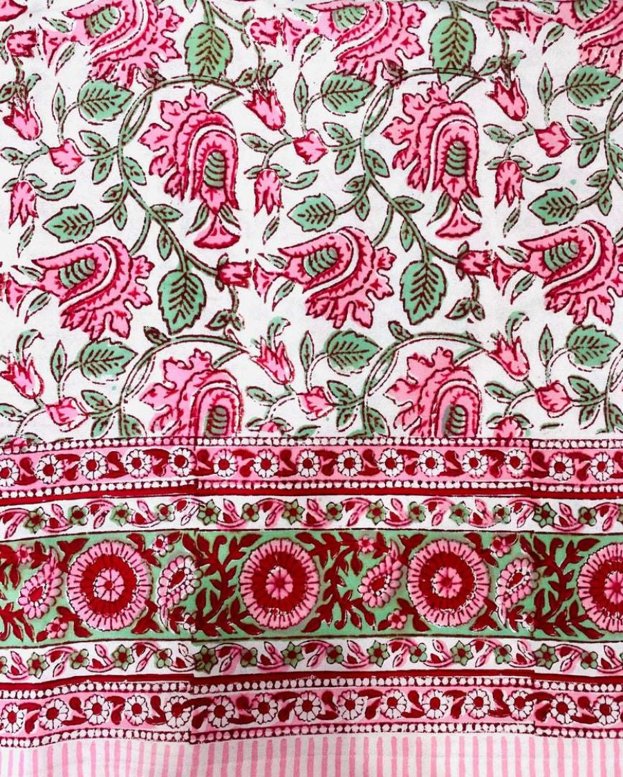 Tableware * | Well Made Home Pink And Green Floral Block Print Tablecloth