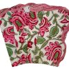 Tableware * | Well Made Home Pink And Green Floral Block Print Napkins With Embroidered Edge (Set Of 4) Tableware