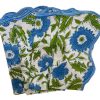 Tableware * | Well Made Home Blue And Green Flower Block Print Napkins With Embroidered Edge (Set Of 4)