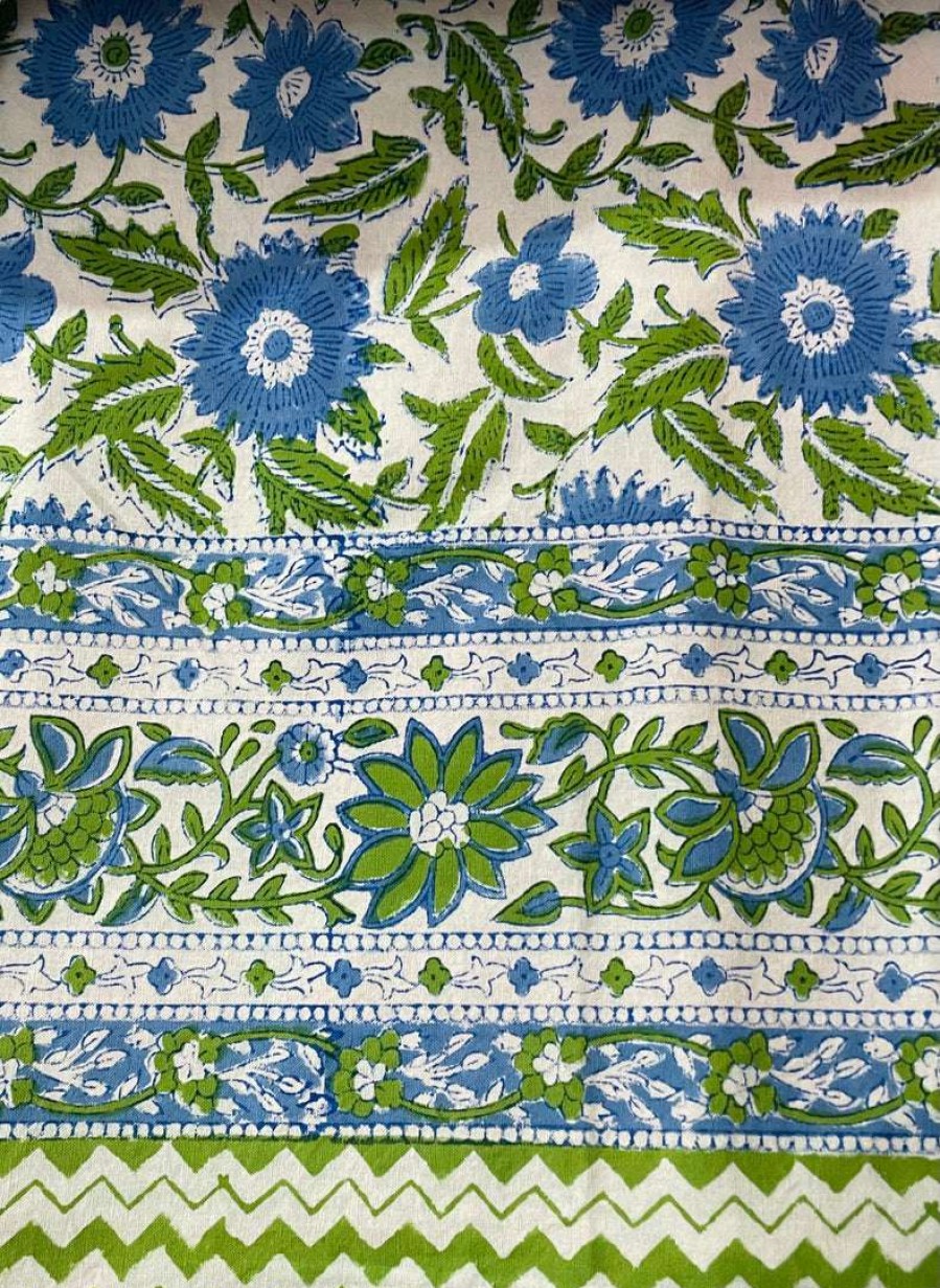 Tableware * | Well Made Home Tableware Blue And Green Flower Block Print Tablecloth