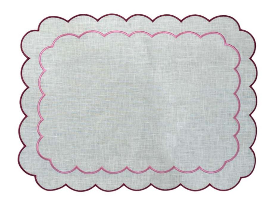 Tableware * | Well Made Home Pink Scallop Linen Placemats