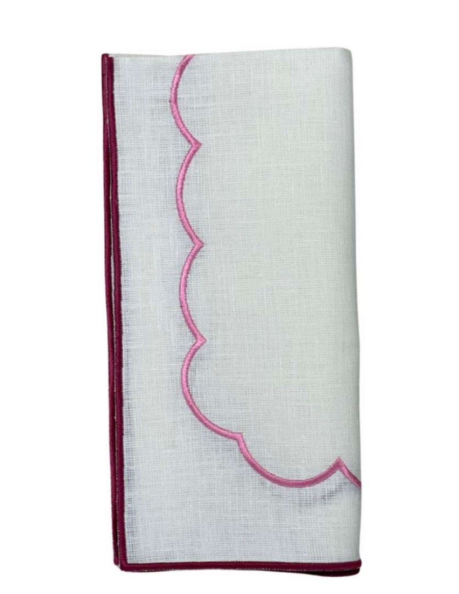 Tableware * | Well Made Home Tableware Pink Scallop Linen Napkins