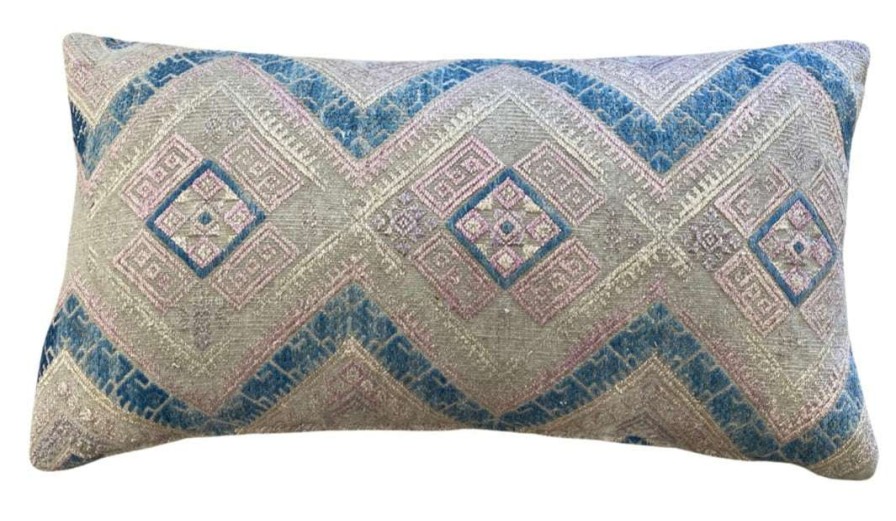 Pillows * | Zerbo Indoor Wedding Hmong Dusty Chevron Lumbar Blue