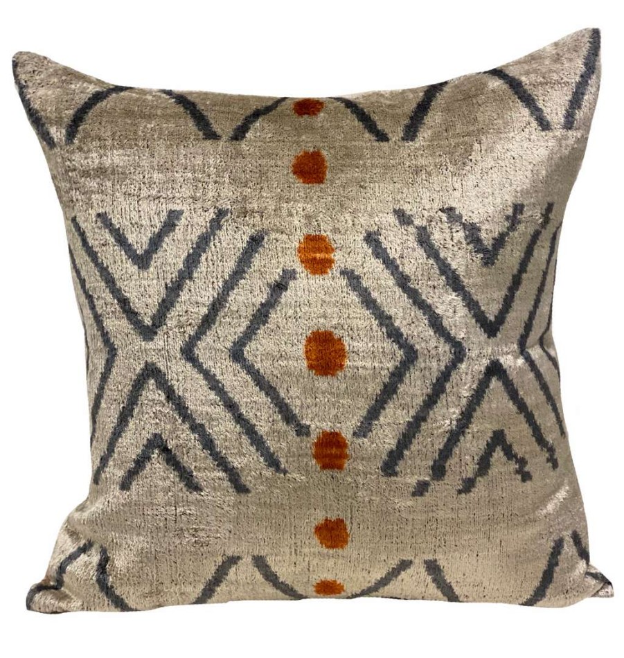 Pillows * | Md Home Dede Ivory Velvet Ikat Pillow Cover Grey